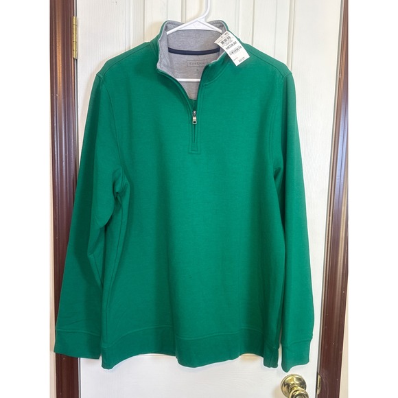 Club Room‎ Sporty Fleece Pullover Quarter Zip Mock Neck Green Sweater Medium - Picture 1 of 3